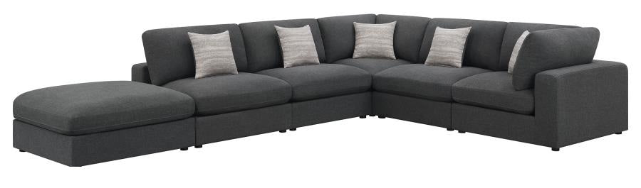 Coaster 551324 6 pc Latitude run artzt serene porch and den erin charcoal linen blend fabric modular sectional sofa