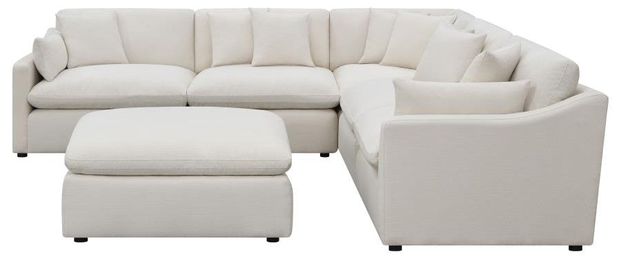 Coaster 551451 6 pc Hobson off white linen like fabric modular feather blend wrap sectional sofa