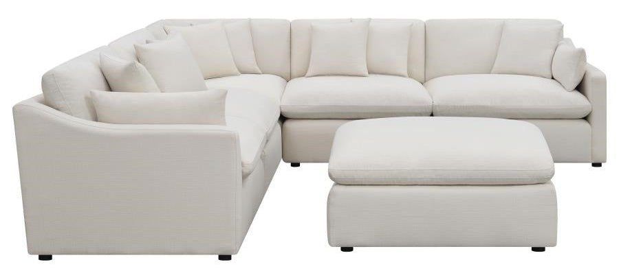 Coaster 551451 6 pc Hobson off white linen like fabric modular feather blend wrap sectional sofa