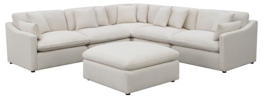 Coaster 551451 6 pc Hobson off white linen like fabric modular feather blend wrap sectional sofa