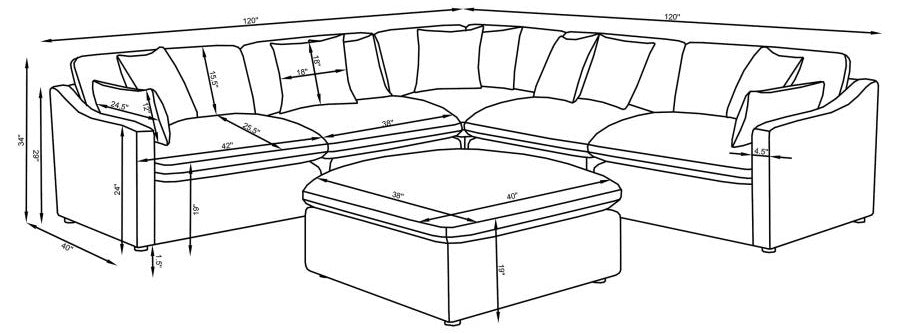 Coaster 551451 6 pc Hobson off white linen like fabric modular feather blend wrap sectional sofa