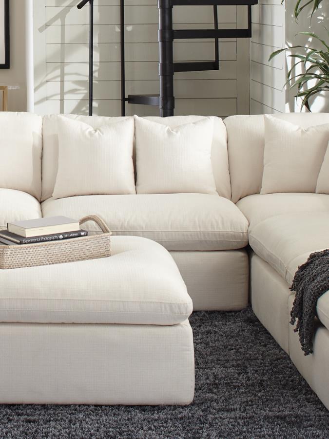Coaster 551451 6 pc Hobson off white linen like fabric modular feather blend wrap sectional sofa
