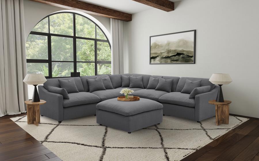 Coaster 551455 6 pc Hobson grey linen like fabric modular feather blend wrap sectional sofa