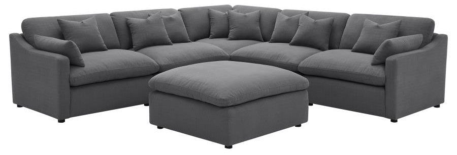 Coaster 551455 6 pc Hobson grey linen like fabric modular feather blend wrap sectional sofa
