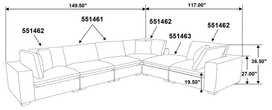 Coaster 551461 6 pc Lakeview ivory fabric modular full foam cushion sectional sofa