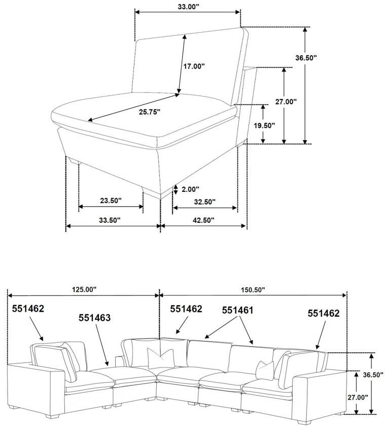 Coaster 551461 6 pc Lakeview soft durable ivory fabric modular sectional sofa track arms