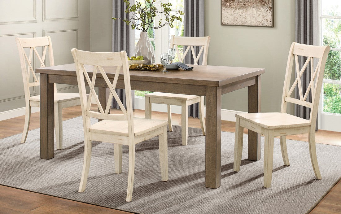 Homelegance 5516-66-WTS 5 pc Canora grey Janina natural finish wood dining table set white color chairs