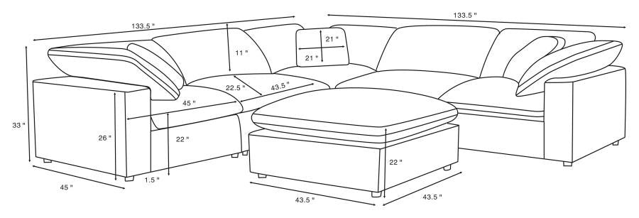 Coaster 551751-SETA 6 pc Raleigh ivory boucle fabric modular feather blend wrap sectional sofa