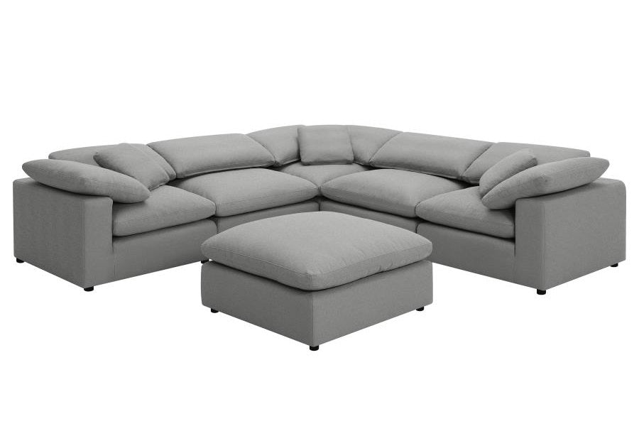 Coaster 551754-SETA 6 pc Raleigh grey boucle fabric modular feather blend wrap sectional sofa