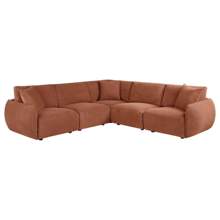 551891-SETA 5 pc elysia coral chenille fabric modular sectional sofa