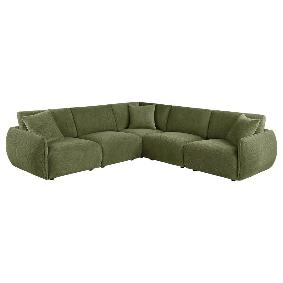 551895-SETA 5 pc elysia green chenille fabric modular sectional sofa