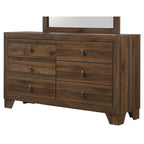 B9255 4 pc Millie brown cherry panel look wood grain finish fabric padded headboard queen bedroom set