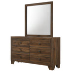 B9255 4 pc Millie brown cherry panel look wood grain finish fabric padded headboard queen bedroom set