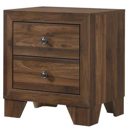 B9255 4 pc Millie brown cherry panel look wood grain finish fabric padded headboard queen bedroom set