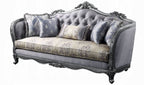 Acme 55345-46 2 pc Ariadne platinum finish wood damask printed fabric sofa and love seat set ornate accents tufted backs