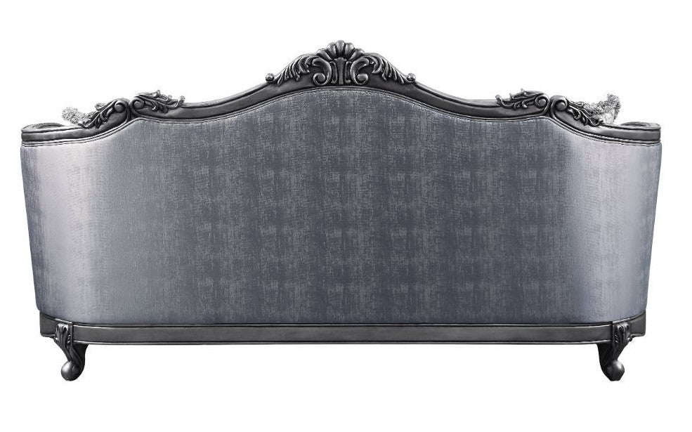 Acme 55345 Astoria grand welton ariadne platinum finish wood fabric sofa ornate accents tufted backs