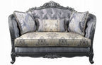 Acme 55345-46 2 pc Ariadne platinum finish wood damask printed fabric sofa and love seat set ornate accents tufted backs