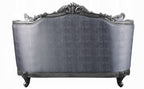 Acme 55345-46 2 pc Ariadne platinum finish wood damask printed fabric sofa and love seat set ornate accents tufted backs