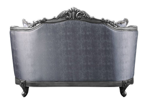 Acme 55346 Astoria grand welton ariadne platinum finish wood fabric love seat ornate accents tufted backs