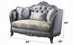 Acme 55345-46 2 pc Ariadne platinum finish wood damask printed fabric sofa and love seat set ornate accents tufted backs