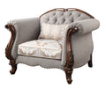 Acme 55367  Rosdorf park miyeon cherry finish wood fabric upholstery with tufted backs and carved accents oversized accent chair