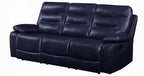 Acme 55370-71 2 pc Red barrel studio Aashi navy blue leather gel sofa and love seat with recliner ends