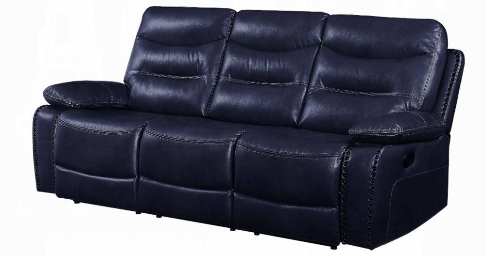 Acme 55370-71 2 pc Red barrel studio Aashi navy blue leather gel sofa and love seat with recliner ends