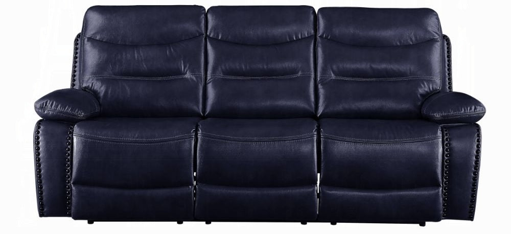 Acme 55370-71 2 pc Red barrel studio Aashi navy blue leather gel sofa and love seat with recliner ends