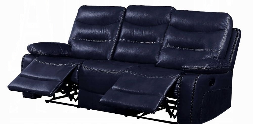 Acme 55370-71 2 pc Red barrel studio Aashi navy blue leather gel sofa and love seat with recliner ends