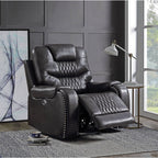 Acme 55413 Braylon magnetite faux leather power motion recliner chair with USB plugs and nail head trim