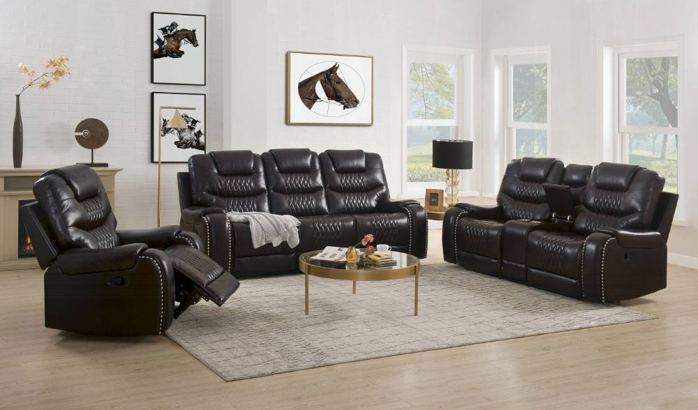 Acme 55415-16 2 pc Red barrel studio braylon browny faux leather sofa and love seat set recliner ends