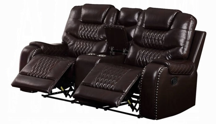 Acme 55415-16 2 pc Red barrel studio braylon browny faux leather sofa and love seat set recliner ends