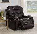 Acme 55418 Braylon brown faux leather power motion recliner chair with USB plugs and nail head trim