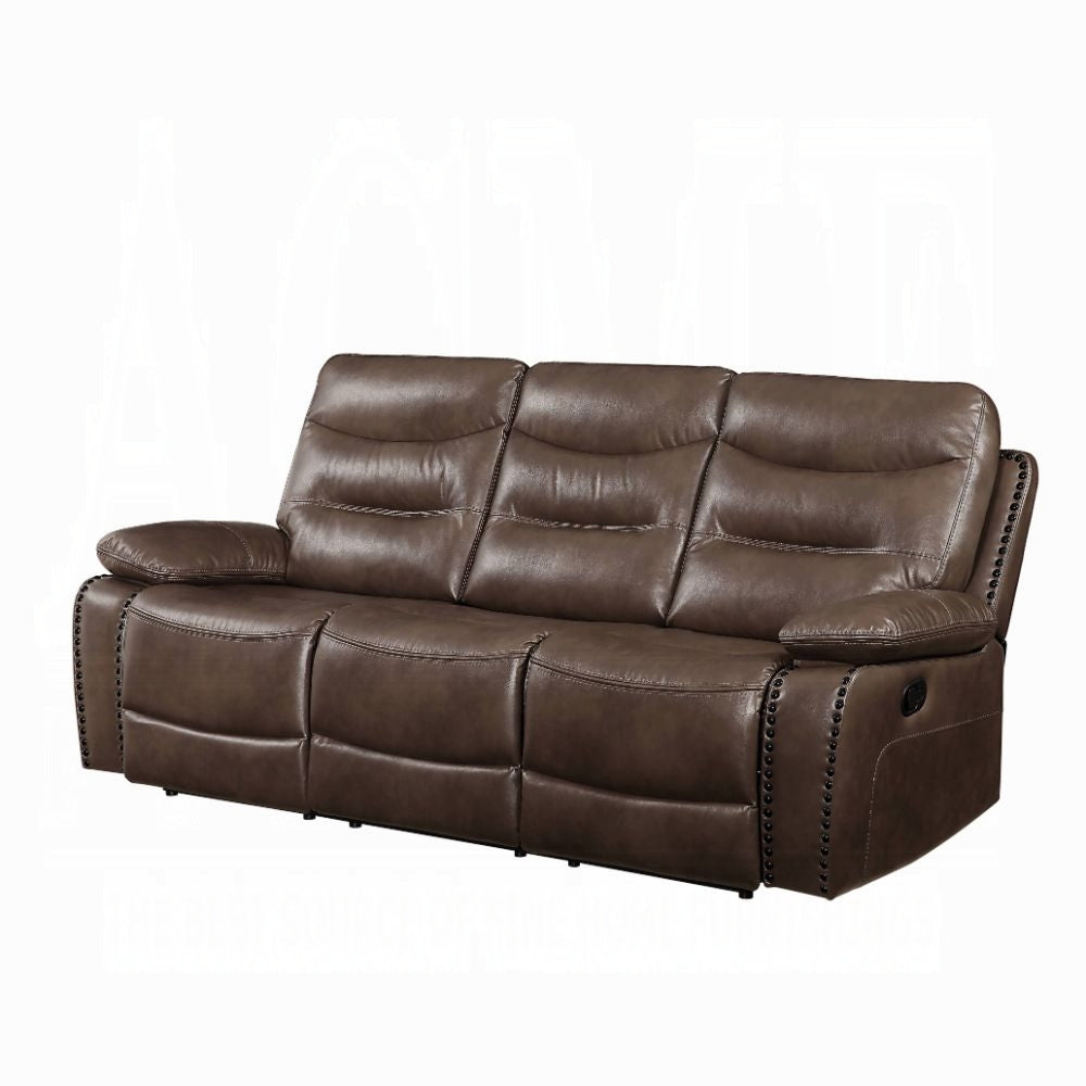 Acme 55420-21 2 pc Red barrel studio swinford Aashi brown leather gel sofa and love seat set with recliner ends