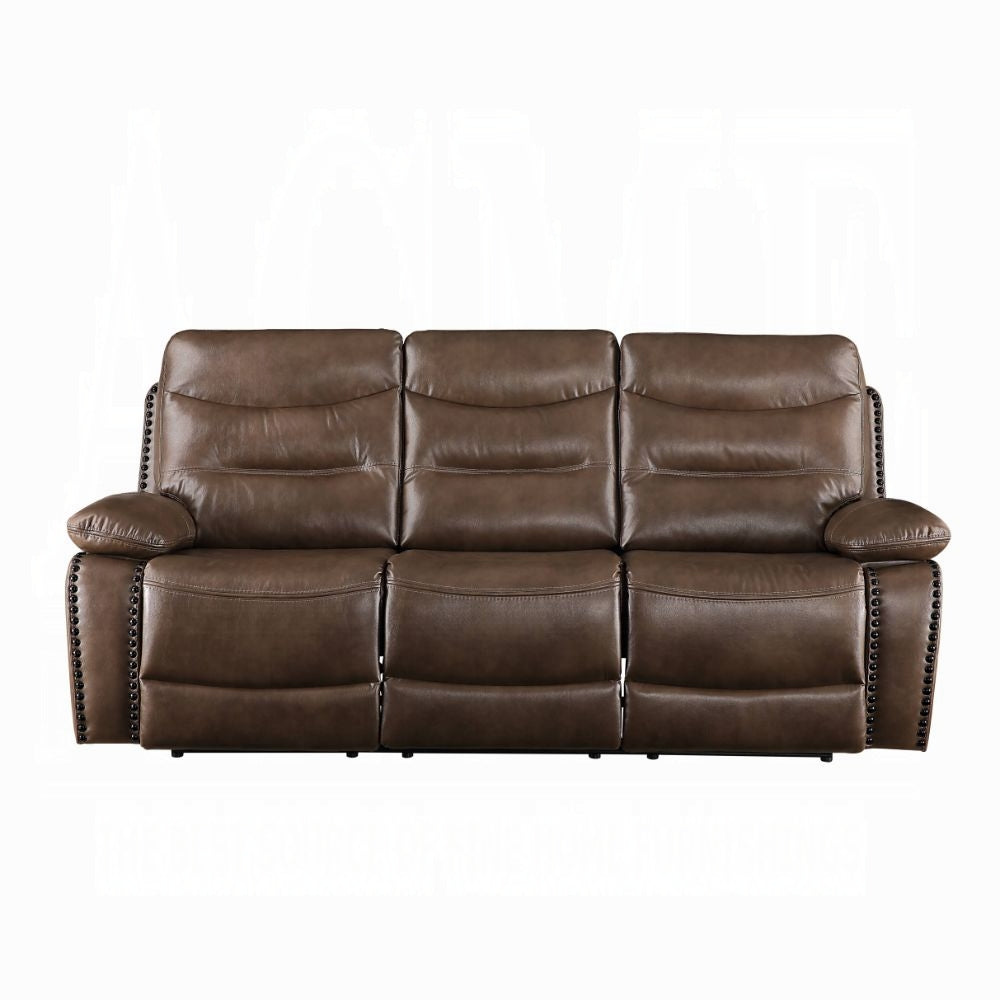 Acme 55420-21 2 pc Red barrel studio swinford Aashi brown leather gel sofa and love seat set with recliner ends