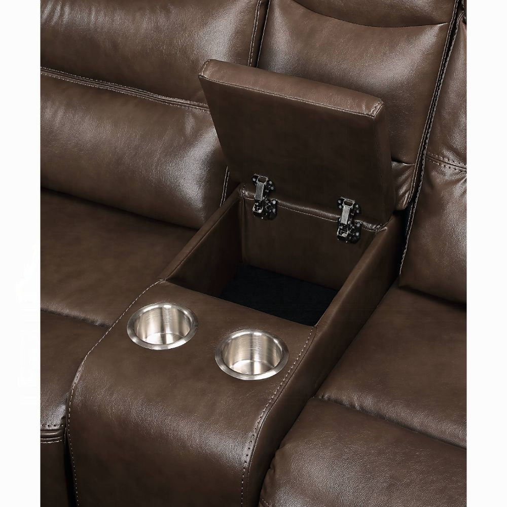 Acme 55420-21 2 pc Red barrel studio swinford Aashi brown leather gel sofa and love seat set with recliner ends
