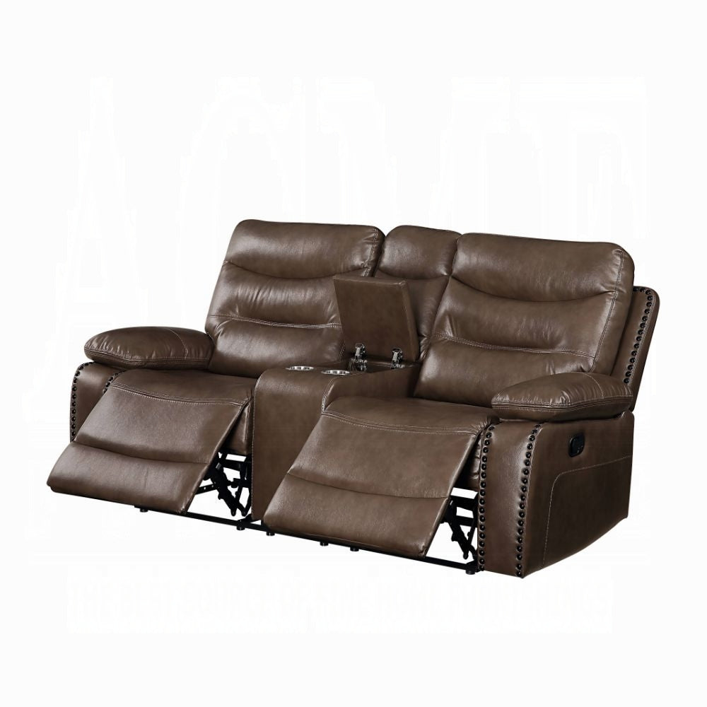 Acme 55420-21 2 pc Red barrel studio swinford Aashi brown leather gel sofa and love seat set with recliner ends
