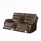 Acme 55420-21 2 pc Red barrel studio swinford Aashi brown leather gel sofa and love seat set with recliner ends