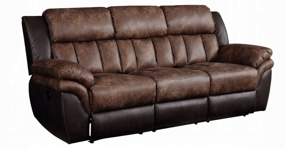 Acme 55425-26 2 pc Copper grove mudiyah Jaylen 2 tone toffee & espresso polished microfiber sofa and love seat set recliner ends
