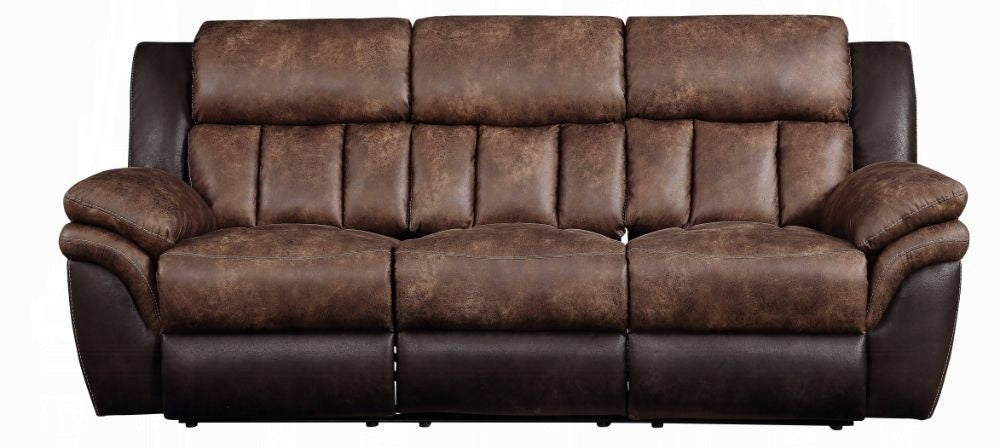 Acme 55425-26 2 pc Copper grove mudiyah Jaylen 2 tone toffee & espresso polished microfiber sofa and love seat set recliner ends