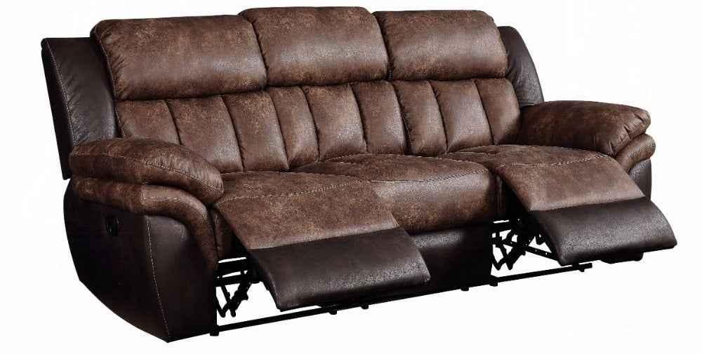 Acme 55425-26 2 pc Copper grove mudiyah Jaylen 2 tone toffee & espresso polished microfiber sofa and love seat set recliner ends