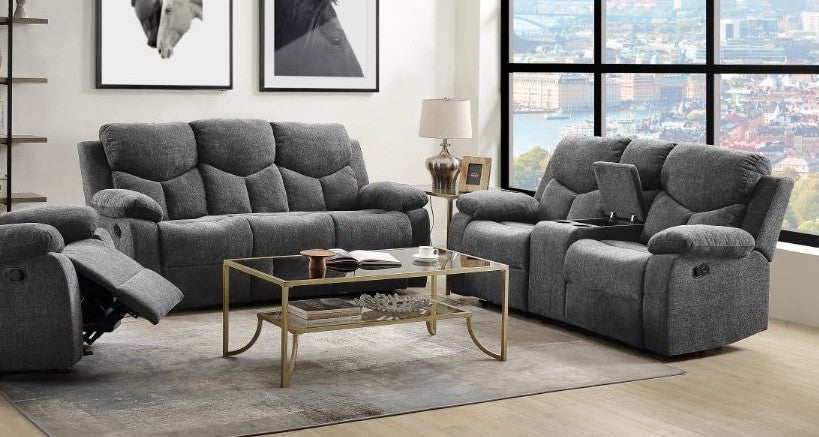 Acme 55440-41 2 pc Copper grove mudiyah Kalen grey chenille fabric sofa and love seat set recliner ends