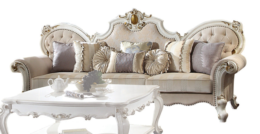 Acme 55465 Astoria Grand picardy antique pearl finish wood carved accents oversized 110" sofa