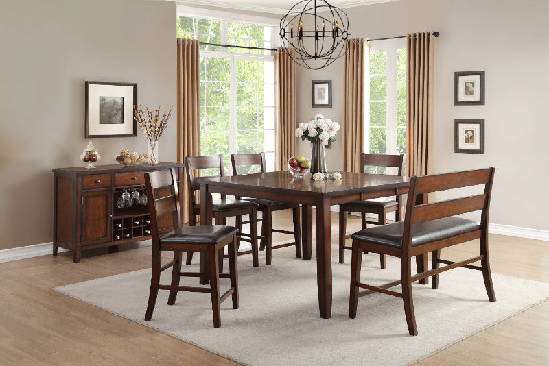Homelegance 5547-36-6PC 6 pc Canora grey Mantello cherry finish wood counter height dining table set with bench