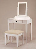 Buster 3-Piece White Wood Bedroom Vanity Set with Mirror & Upholstered Stool – 555-WH