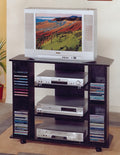 Black Wood TV Stand with CD Holders & Casters – 556BK