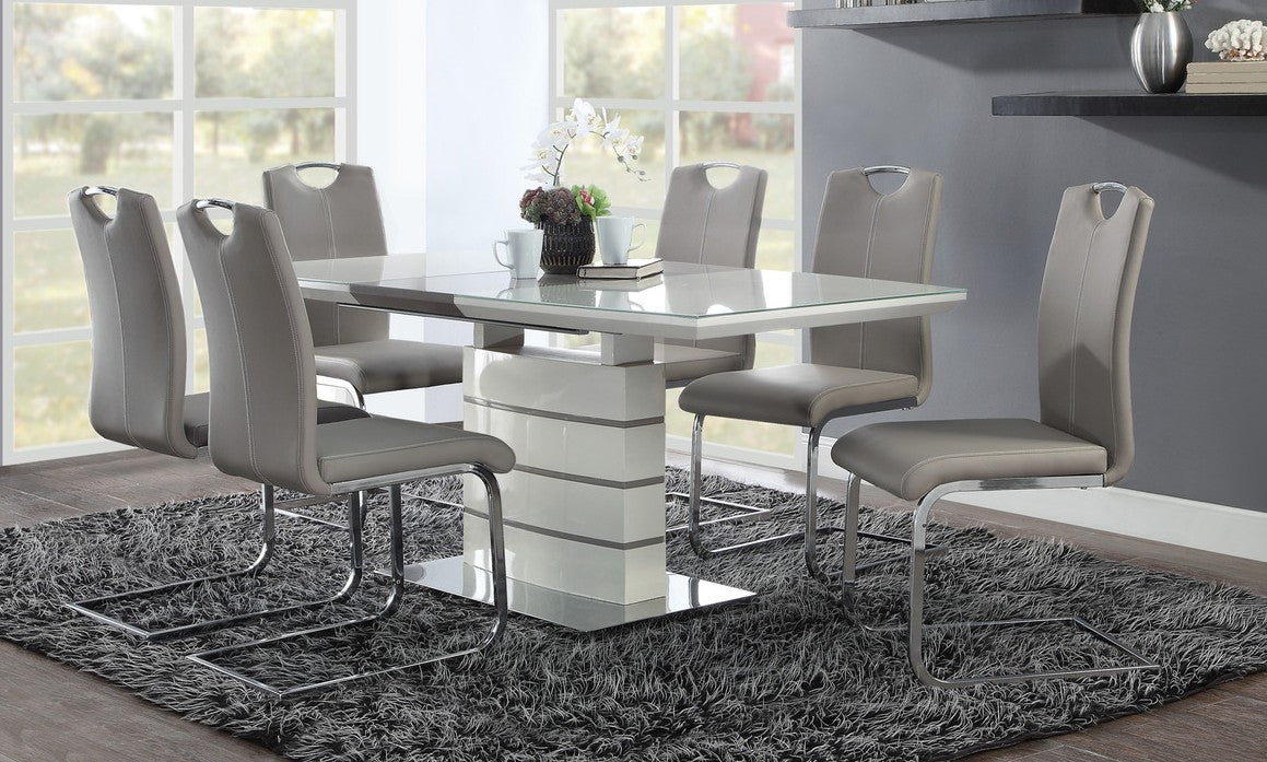 Homelegance 5599-71-7PC 7 pc Gussand high gloss off-white finish wood modern dining table set
