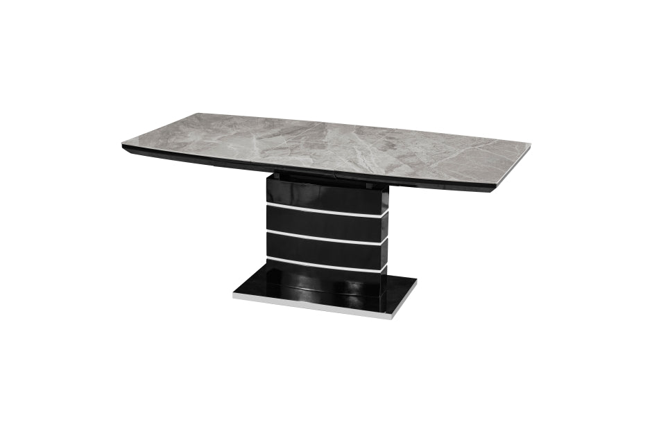 Black High Gloss Sintered Gray Stone Top Modern Dining Table Set – 5599N-71-7PC