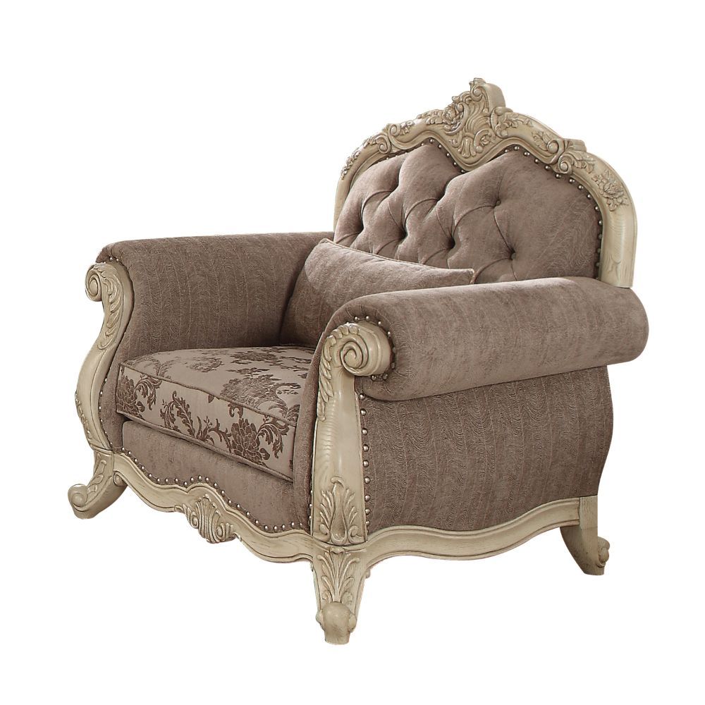 Acme 56022 Rosdorf park lorentz ragenardus antique white finish wood grey fabric tufted oversized accent chair
