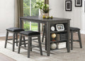 Timbre Wire Brush Grey Finish Wood Counter Height Dining Table Set with Shelf 5-Pc – 5603-36-24-5PC